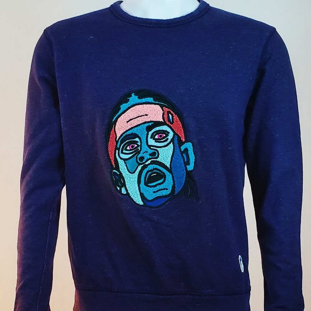 Quatre Cent Quinz Embroidered Portrait Sweatshirt Knit Sweater Colorblock